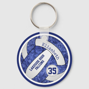 blue white volleyball keychain w school team name