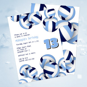 blue white volleyballs kids birthday invitation