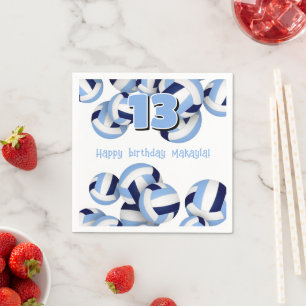 blue white volleyballs kids birthday party napkin