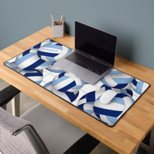 Blue white volleyballs pattern personalised desk mat