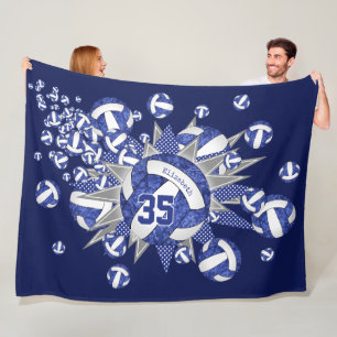 blue white volleyballs stars girls sports custom  fleece blanket