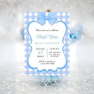blue White Watercolor Baby Shower Invitation