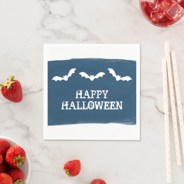 Blue White Watercolor Bats Halloween Napkin (Insitu)