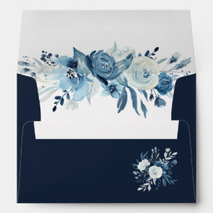 blue & white watercolor floral envelope