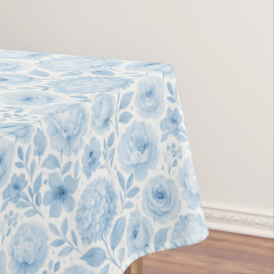 Blue White Watercolor Floral Pattern Tablecloth