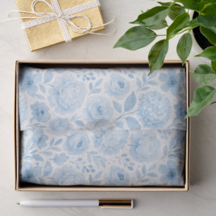 Blue White Watercolor Floral Pattern Tissue Paper