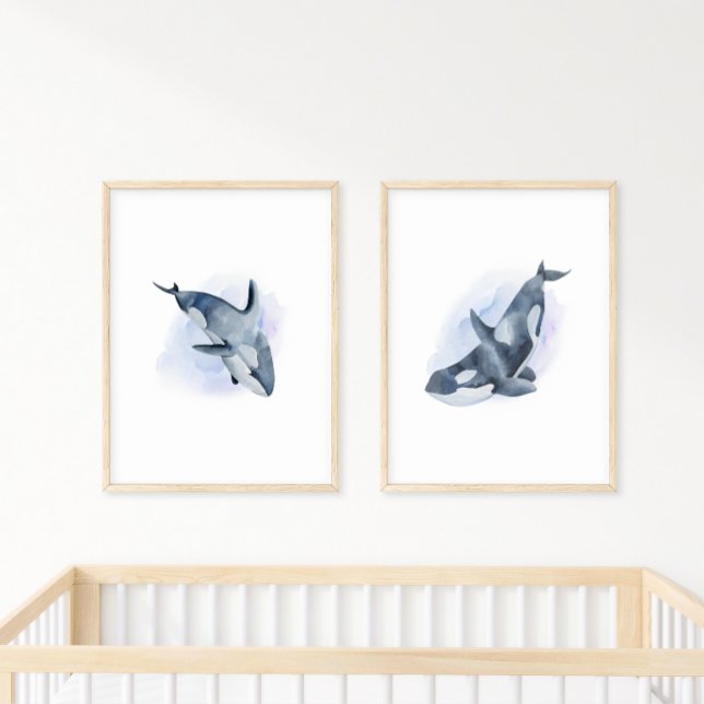 Blue White Watercolor Orca Killer Whale Poster (Creator Uploaded)