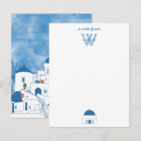Blue & White Watercolor Santorini Greece