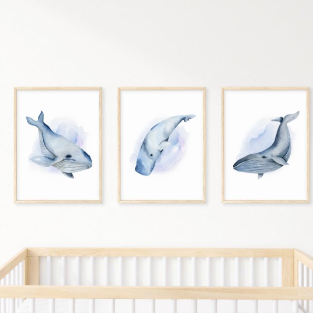 Blue White Watercolor Sperm Whale Poster (Creator Uploaded)