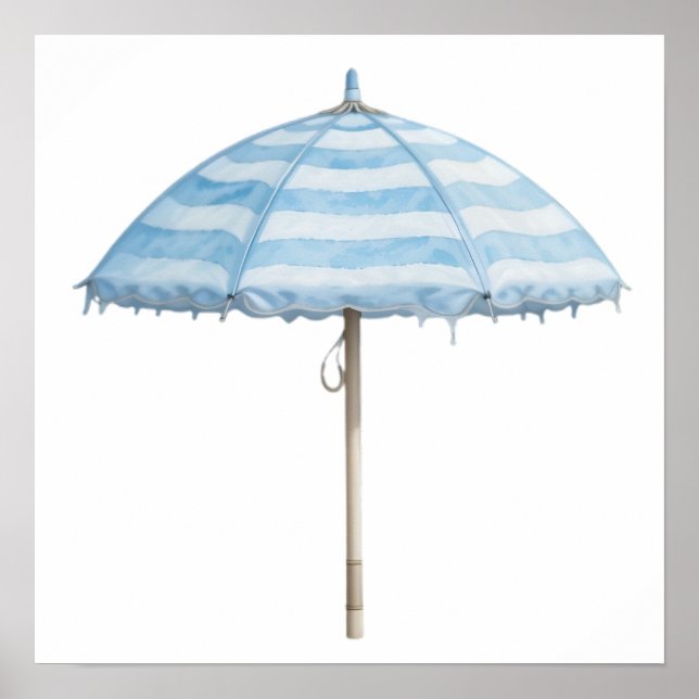 Blue & White Watercolor Umbrella – Ocean Nursery  Poster (Front)