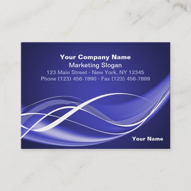 Blue White Wave Business Card Template (Front)
