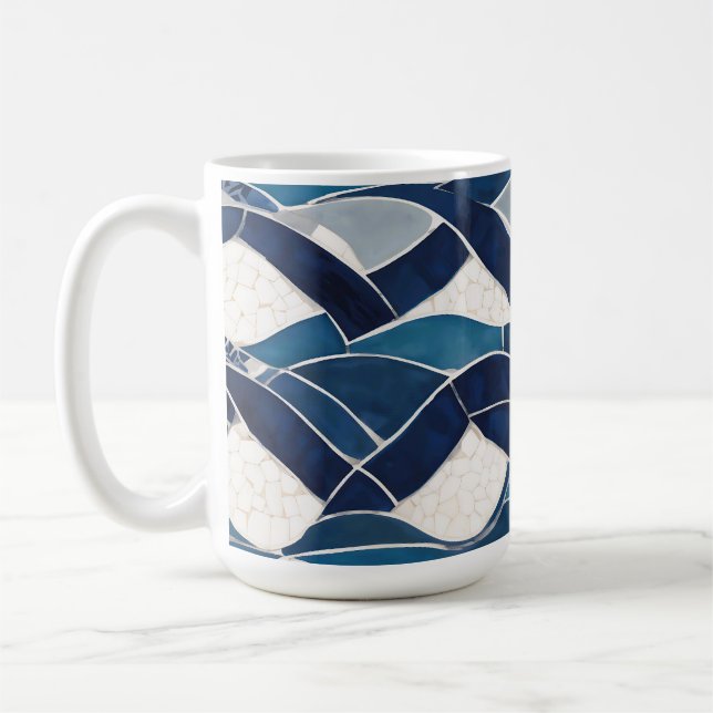 Blue White Wave Pattern 01 Coffee Mug (Left)