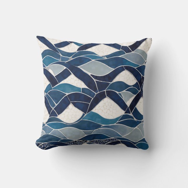 Blue White Wave Pattern 01 Cushion (Front)