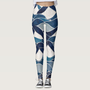 Blue White Wave Pattern 01 Leggings