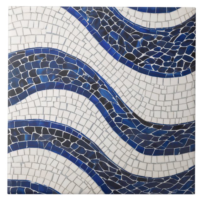 Blue White Wave Pattern 04 Ceramic Tile (Front)