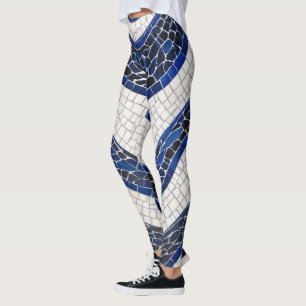 Blue White Wave Pattern 04 Leggings