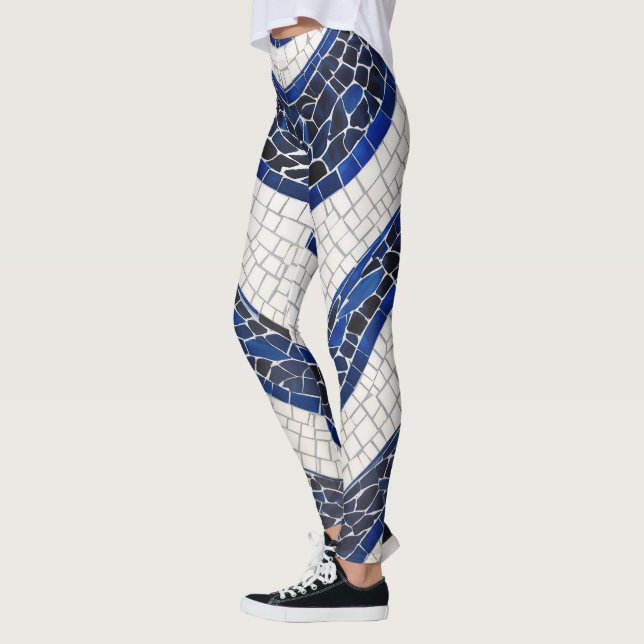 Blue White Wave Pattern 04 Leggings (Left)