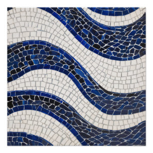 Blue White Wave Pattern 04 Poster