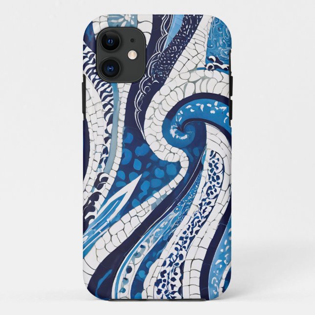 Blue White Wave Pattern 05 Case-Mate iPhone Case (Back)