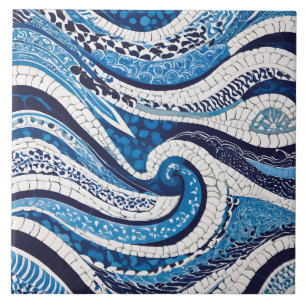 Blue White Wave Pattern 05 Ceramic Tile