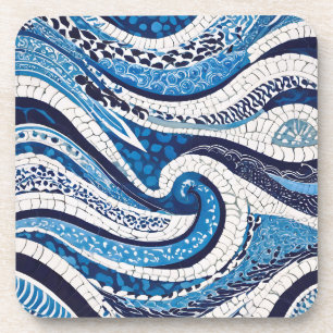 Blue White Wave Pattern 05 Coaster