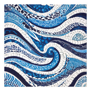 Blue White Wave Pattern 05 Photo Print
