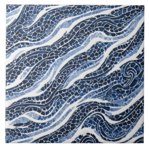 Blue White Wave Pattern 15 Ceramic Tile