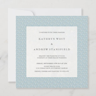Blue + White Wave Pattern Beach Wedding Invitation