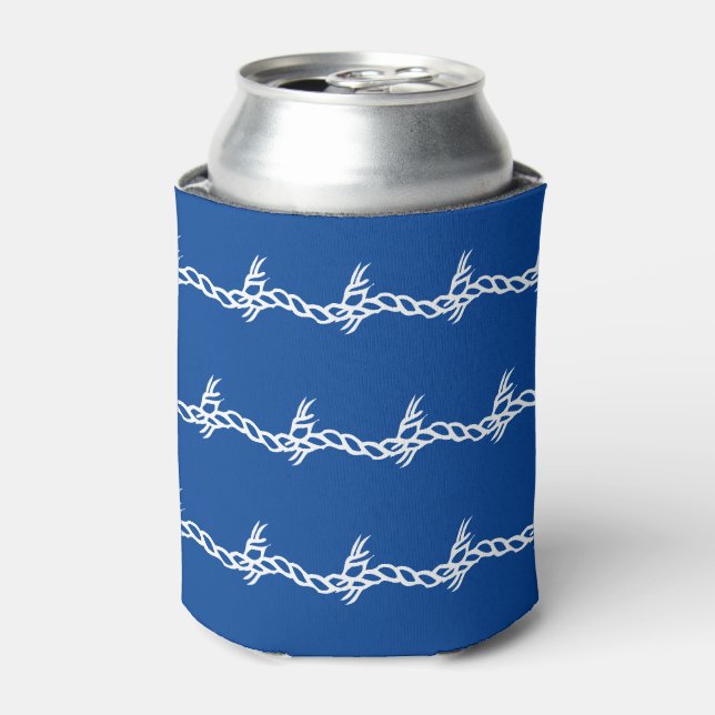 Blue white waves nautical rope pattern can cooler (Can Front)