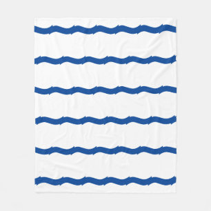 Blue white waves stripes nautical pattern fleece blanket
