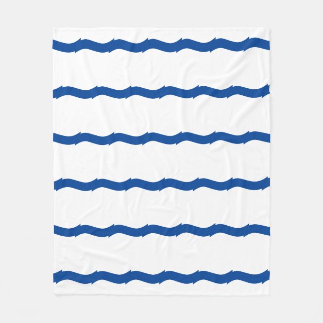Blue white waves stripes nautical pattern fleece blanket (Front)