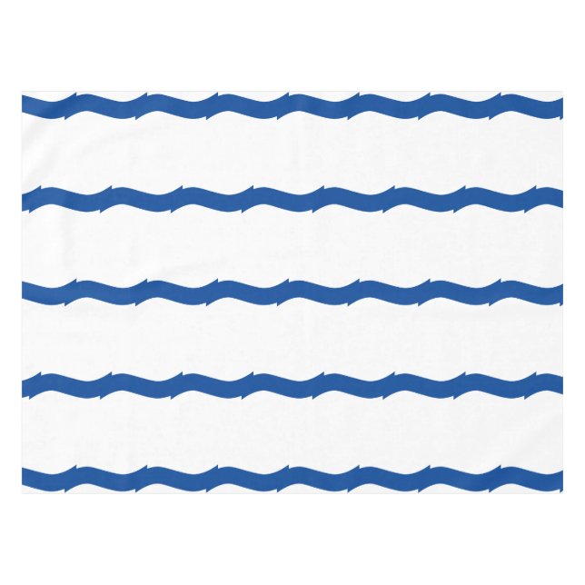 Blue white waves stripes nautical pattern tablecloth (Front (Horizontal))
