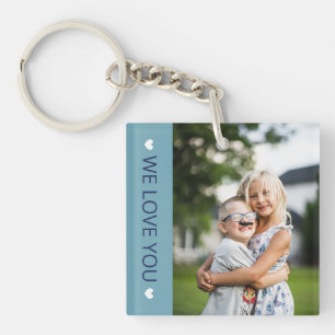Blue & White We Love You Photo Keychain
