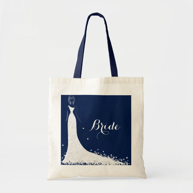 Blue & White Wedding Dress & Vintage Lace Tote Bag (Front)