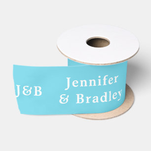 Blue White Wedding Monogram Personalised Names Satin Ribbon