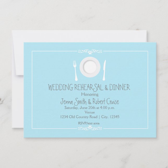 Blue & White Wedding Rehearsal Dinner Invitation (Front)