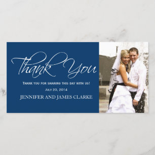 Blue White Wedding Thank You Photo Cards