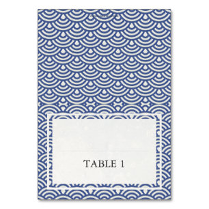 Blue + White Wedding Wave Pattern Place Name Card