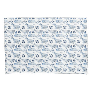 Blue White Whale Ocean Pattern Nursery Pillowcase