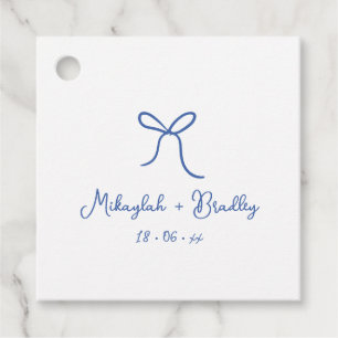 Blue & White Whimsical Bow Personalised Wedding  Favour Tags
