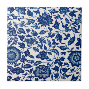 Blue White Wildflower French Country Chinoiserie  Ceramic Tile