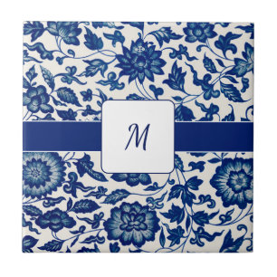 Blue White Wildflower French Country Custom Name Ceramic Tile