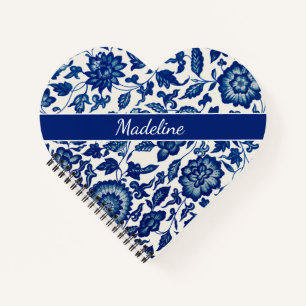 Blue White Wildflower French Country Custom Name Notebook