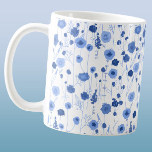 Blue White Wildflower Meadow Botanical Floral Art Coffee Mug