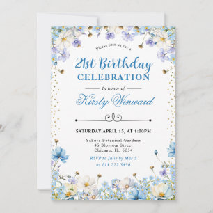 Blue White Wildflowers Forget Me Nots Birthday Invitation