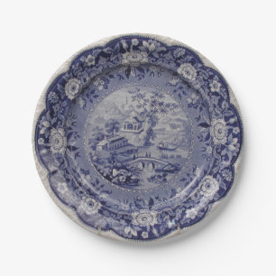 Blue white willow delft faux porcelain floral paper plate