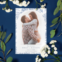 Blue White Willow Floral Photo Wedding