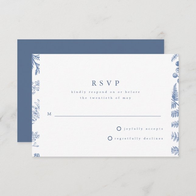 Blue White Willow Floral Wedding RSVP Card (Front/Back)