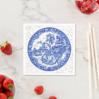 Blue White Willow Rabbit Whimsical Crackle Look