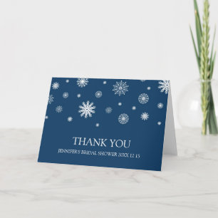 Blue White Winter Bridal Shower Thank You Card